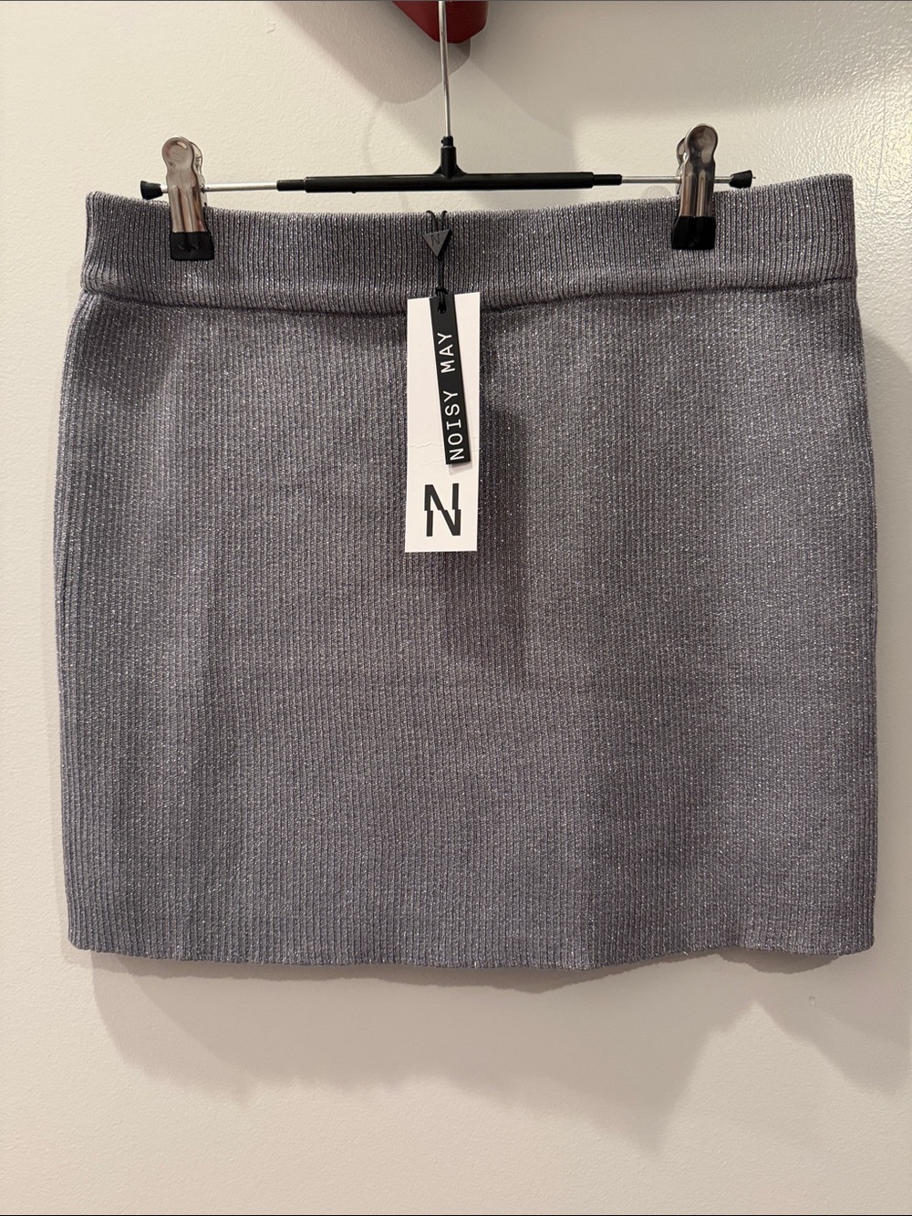 Noisy May Silver/ Gray Ribbed Knit Mini Skirt